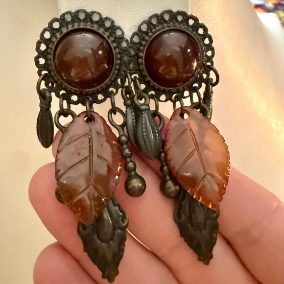 Vintage 00's Boho Bronze Tone Pierced Dangly Earrings - Picture 5 of 7